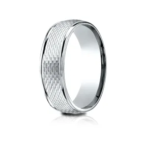 14 Karat White Gold 7.5mm Comfort-fit Round Edge Mesh Center Design Band