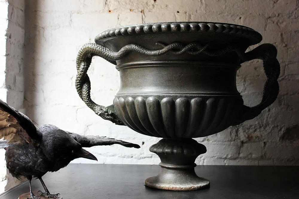 A Large & Rare Pair of Cast Iron French Estate Serpent Handled Urns c.1860-70 probably by the Val D'Osne Foundry