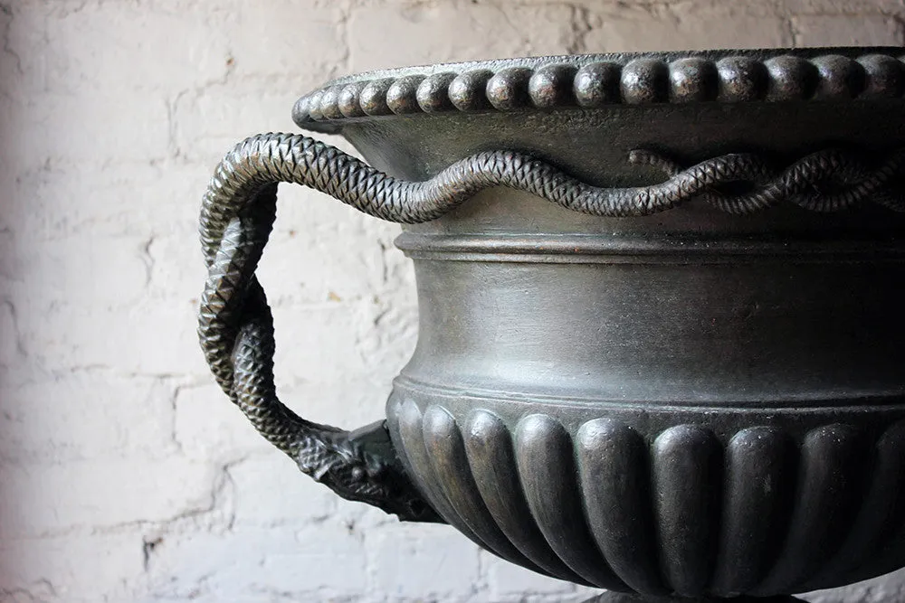 A Large & Rare Pair of Cast Iron French Estate Serpent Handled Urns c.1860-70 probably by the Val D'Osne Foundry