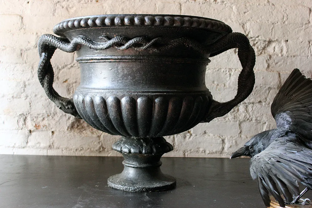 A Large & Rare Pair of Cast Iron French Estate Serpent Handled Urns c.1860-70 probably by the Val D'Osne Foundry