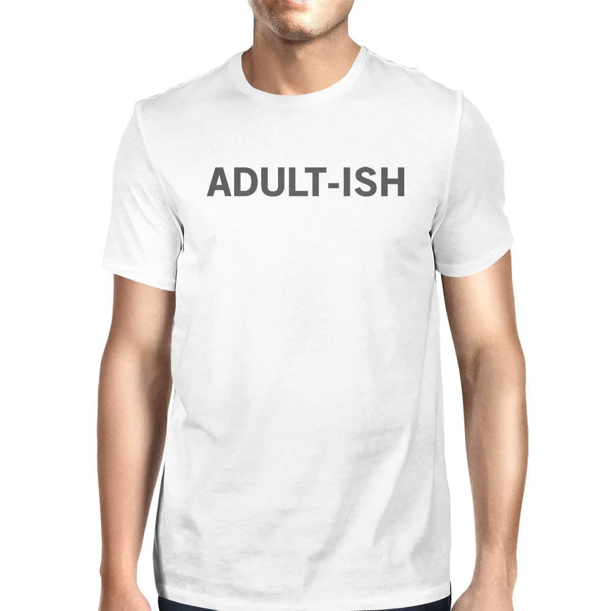 Adult-ish Unisex White T-shirt Funny Typographic Roundneck Tee