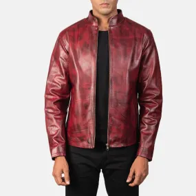 Alex Distressed Burgundy Leather Jacket