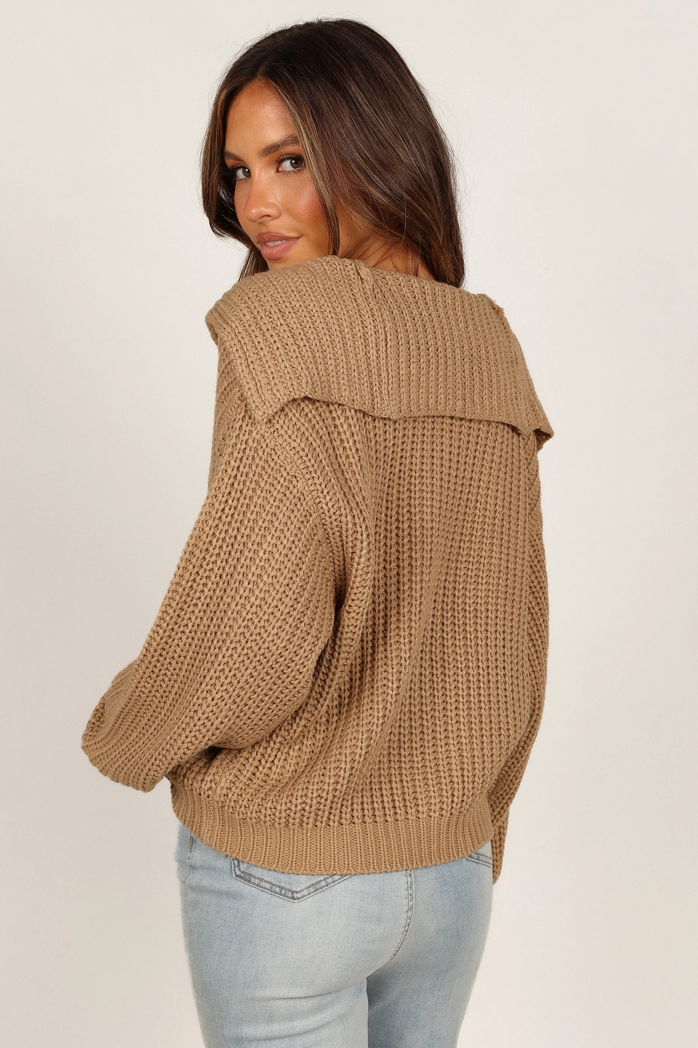 Amelia Oversize Collar Button Cardigan - Camel