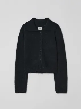 Angora Collar Cardigan In Black