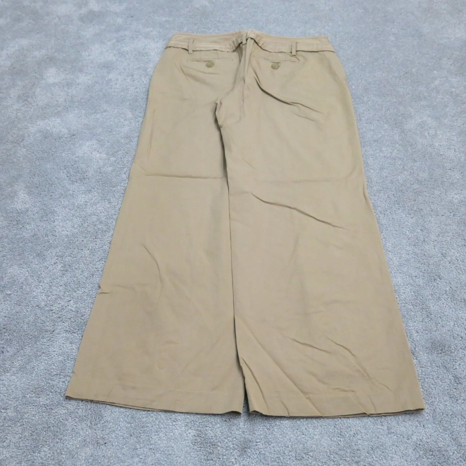 Ann Taylor Womens Dress Pant Stretch Wide Leg Mid Rise Flat Front Tan Khaki 6P