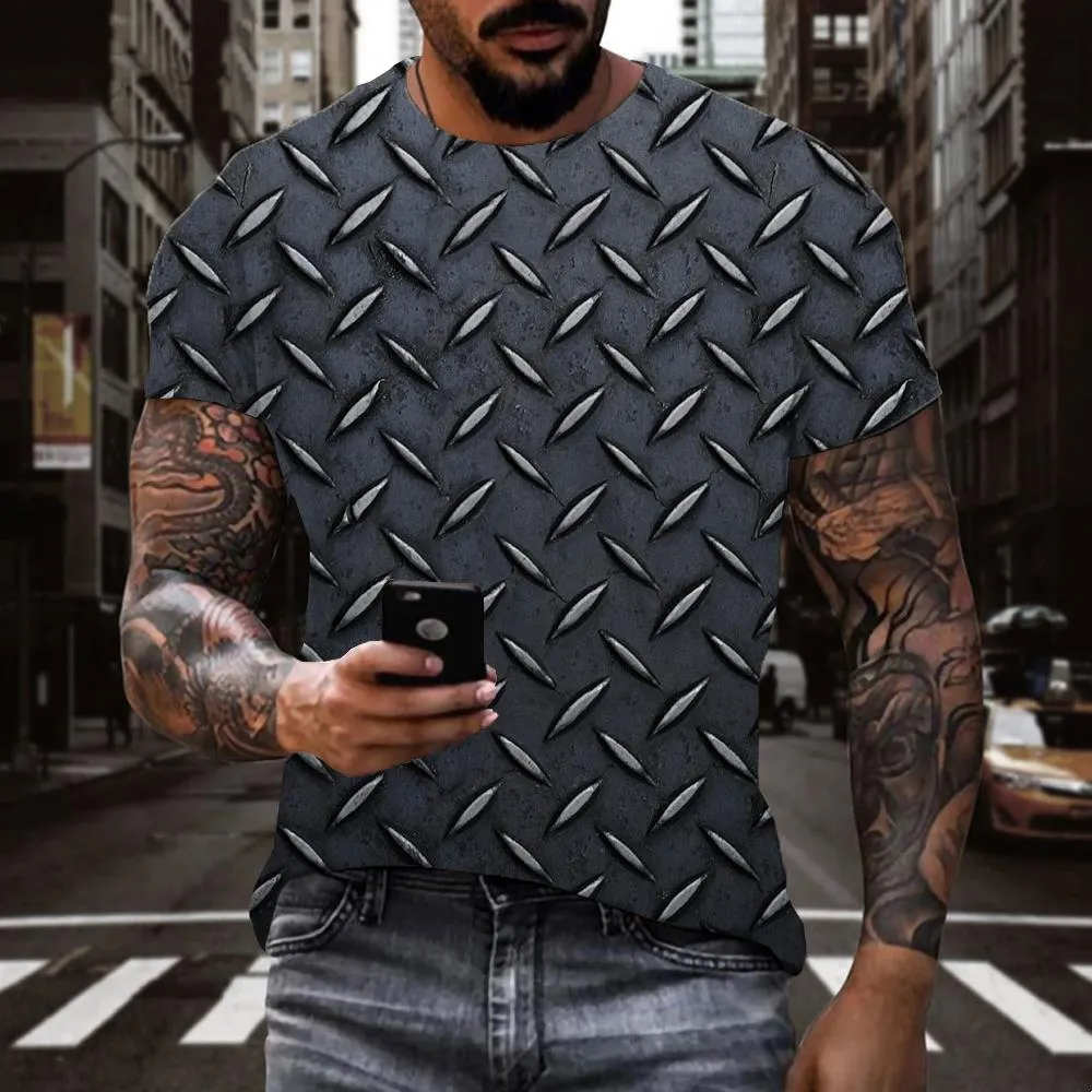 Anti-slip metal texture manhole cover shirts t shirt 3D special texture different art costume men Cool