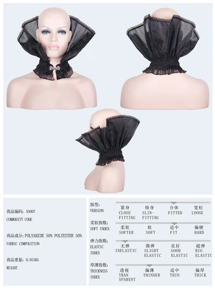 AS007 Gothic party accessory women organza stand up black collar