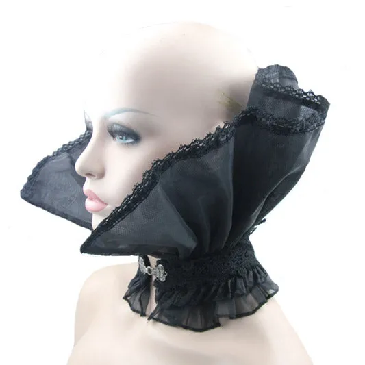 AS007 Gothic party accessory women organza stand up black collar