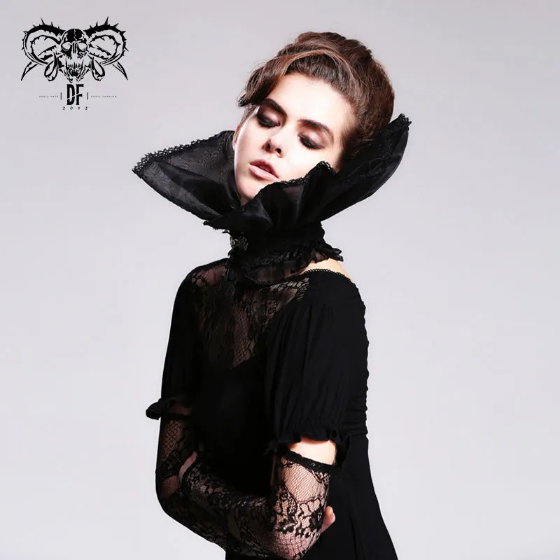 AS007 Gothic party accessory women organza stand up black collar