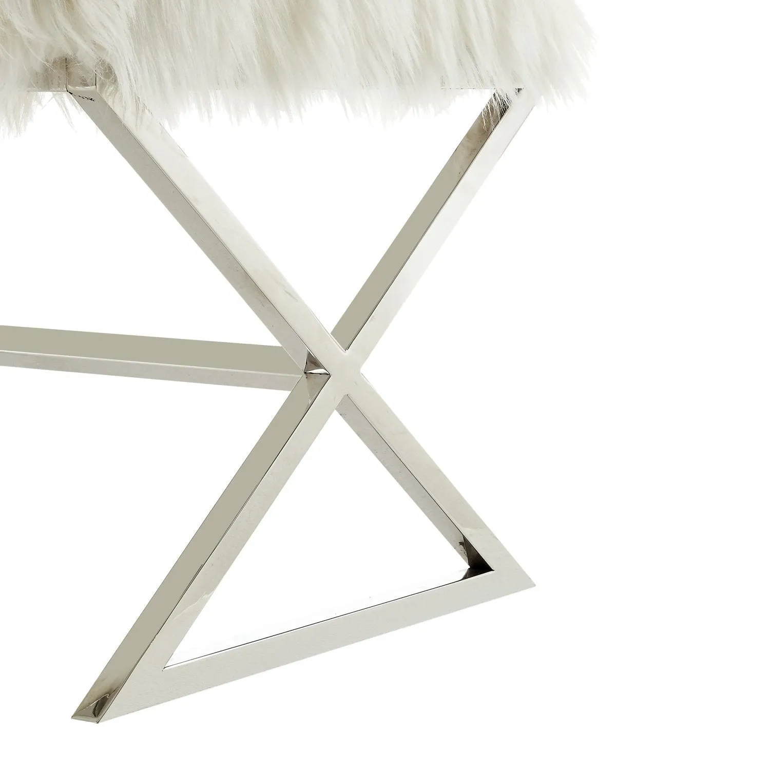 Aurora Faux Fur X-Leg Ottoman