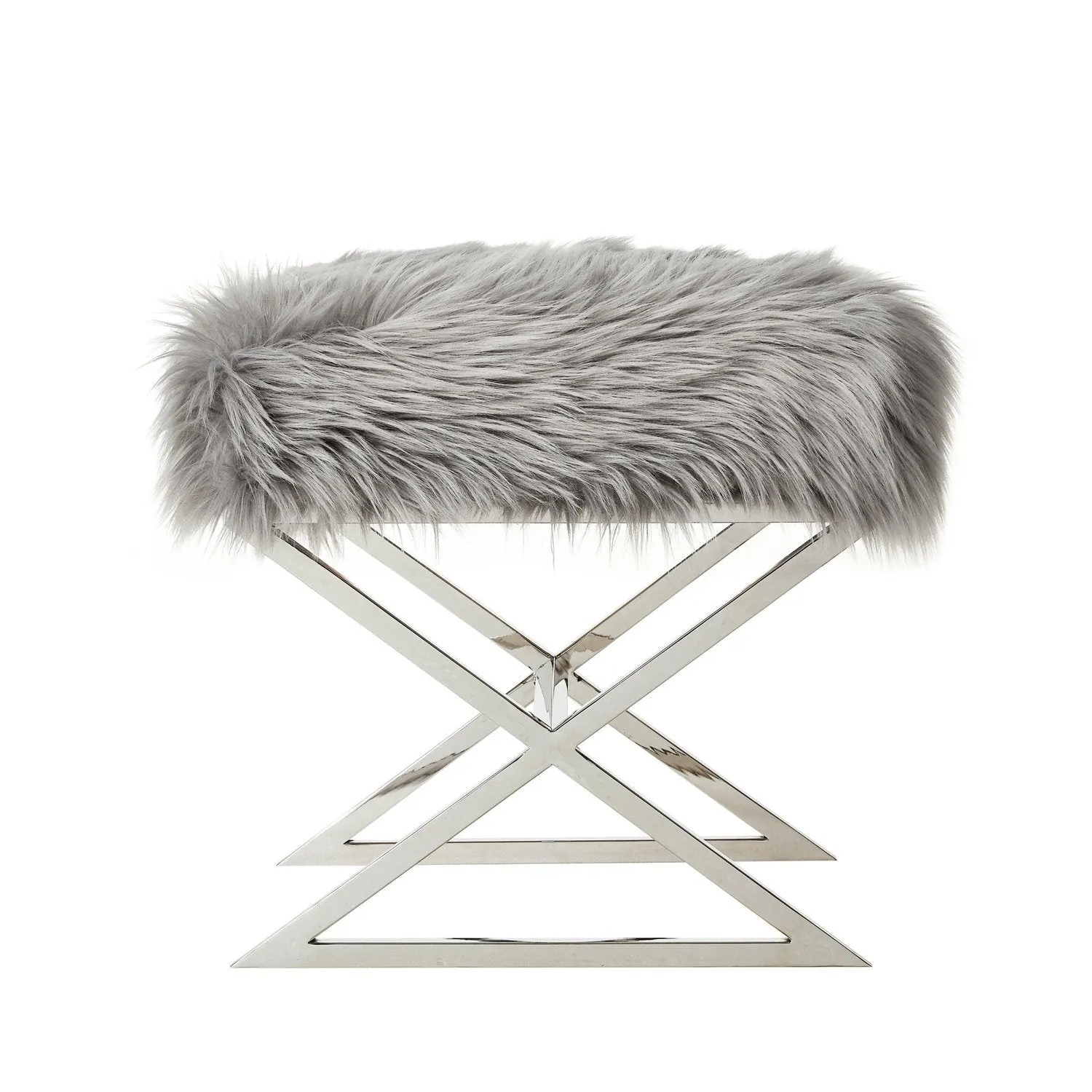 Aurora Faux Fur X-Leg Ottoman