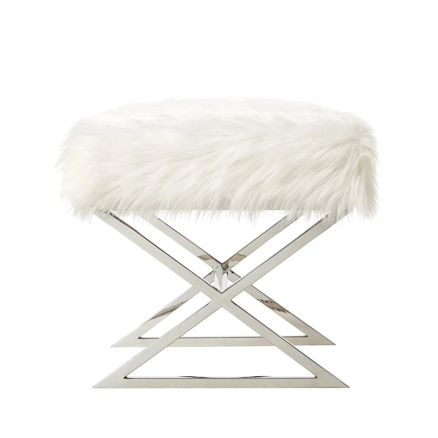 Aurora Faux Fur X-Leg Ottoman