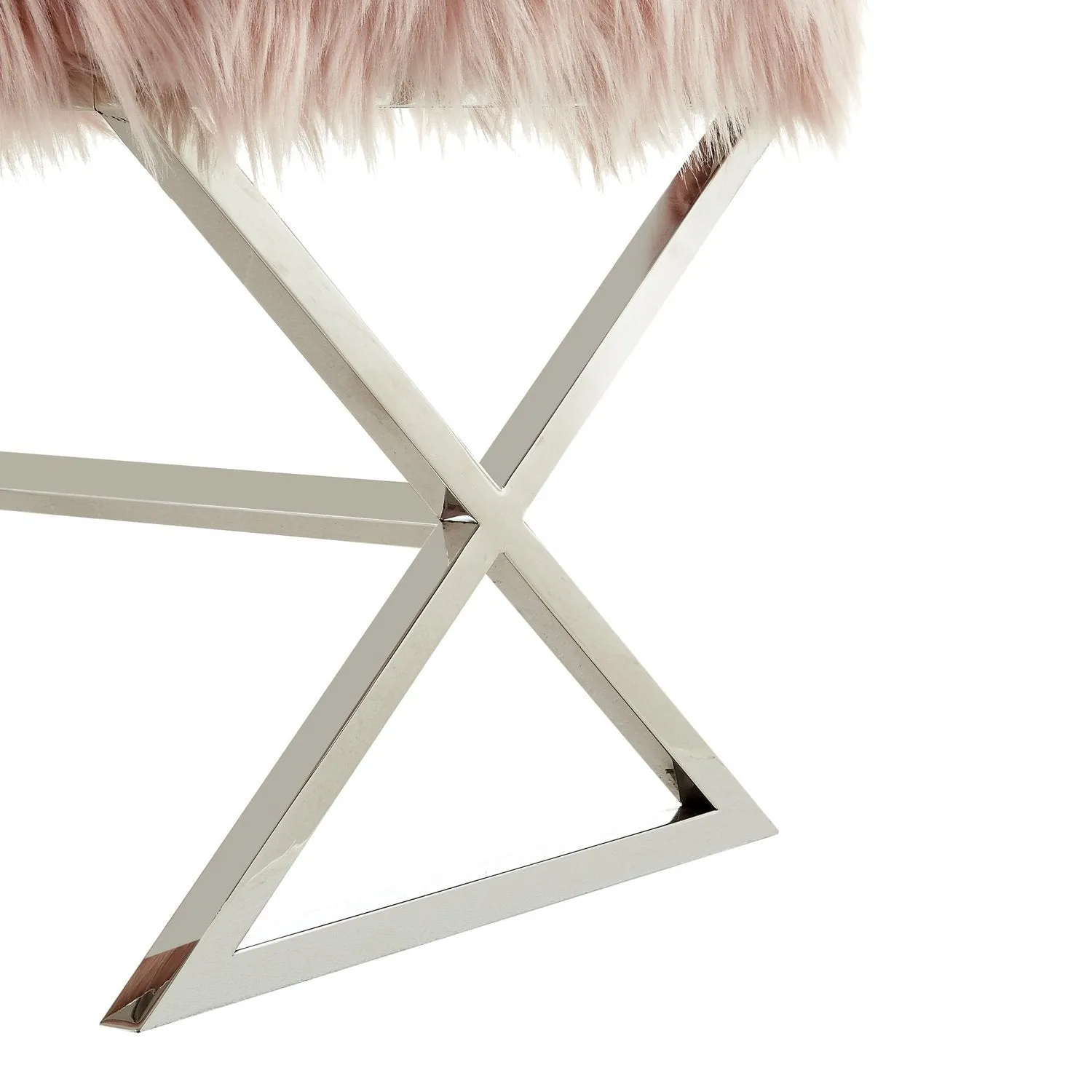 Aurora Faux Fur X-Leg Ottoman