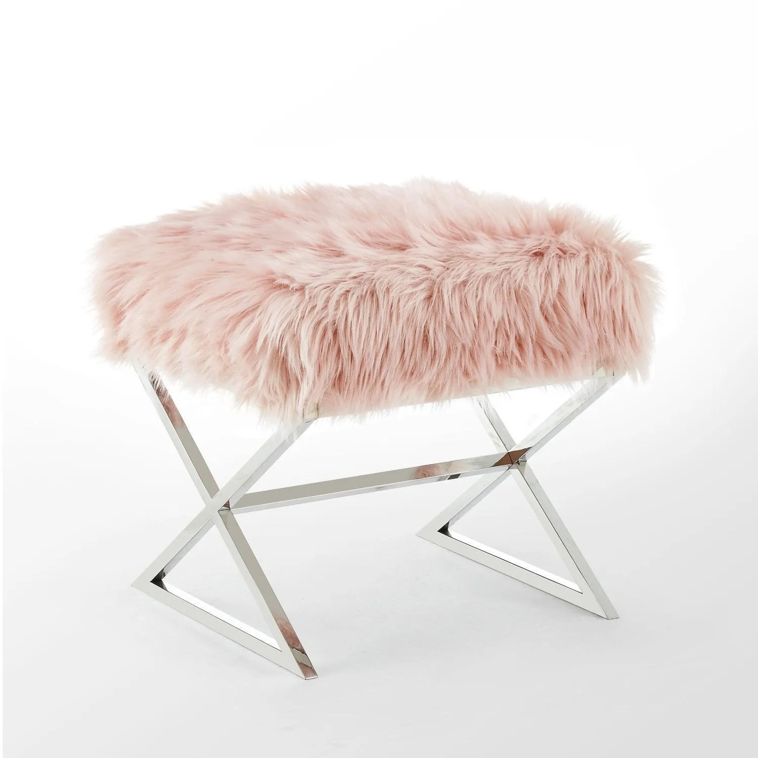 Aurora Faux Fur X-Leg Ottoman