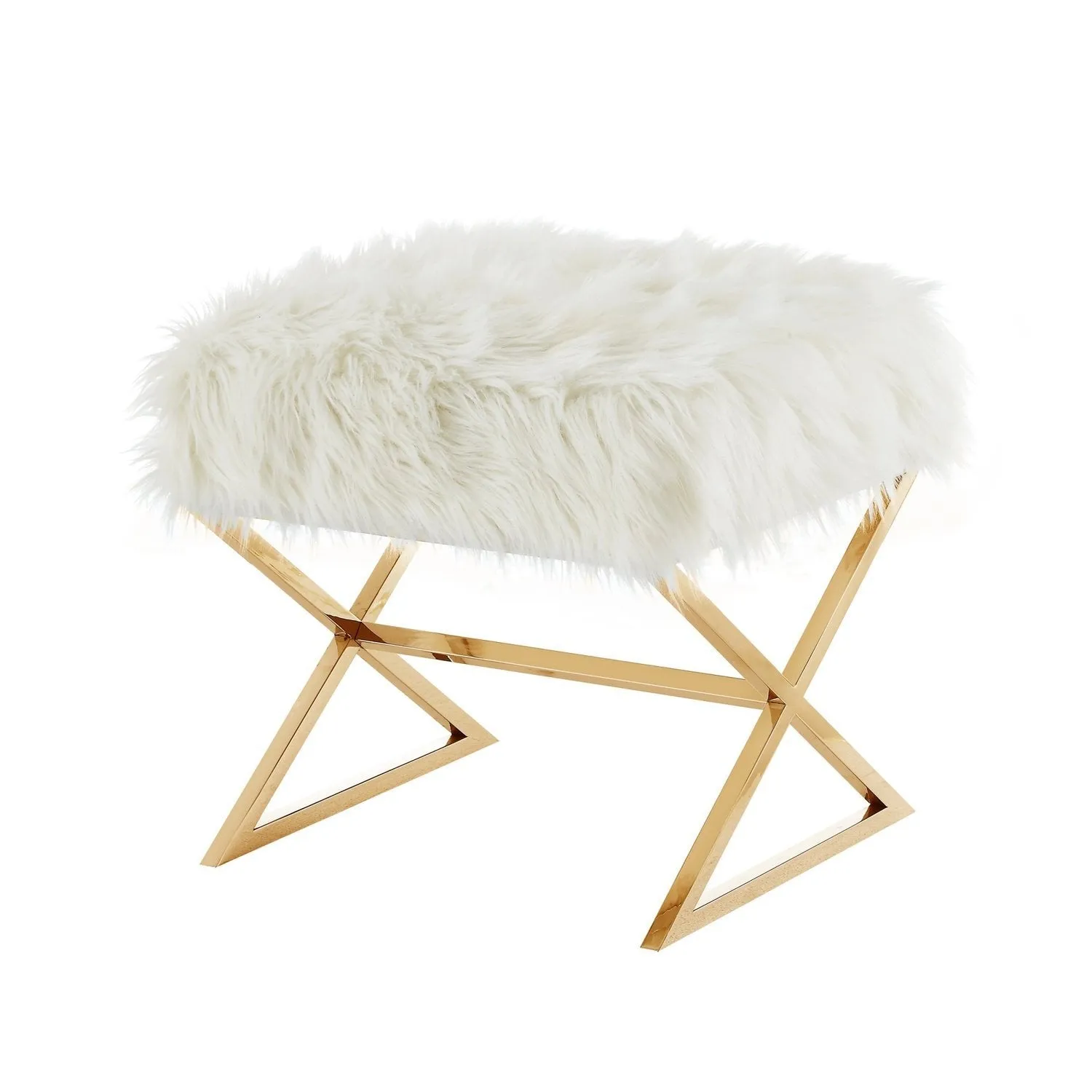 Aurora Faux Fur X-Leg Ottoman