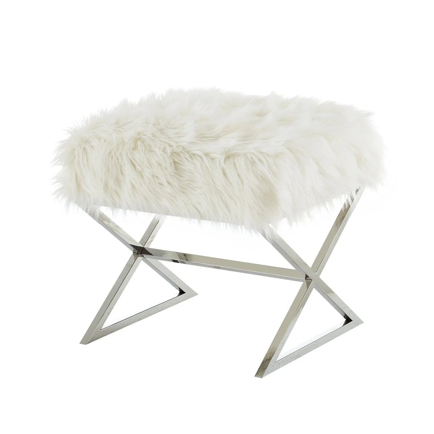 Aurora Faux Fur X-Leg Ottoman