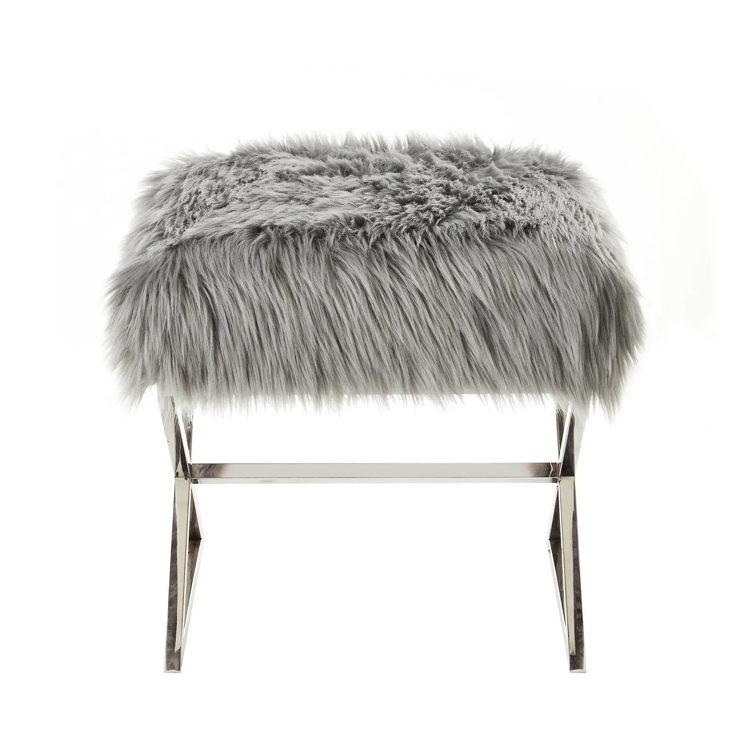 Aurora Faux Fur X-Leg Ottoman