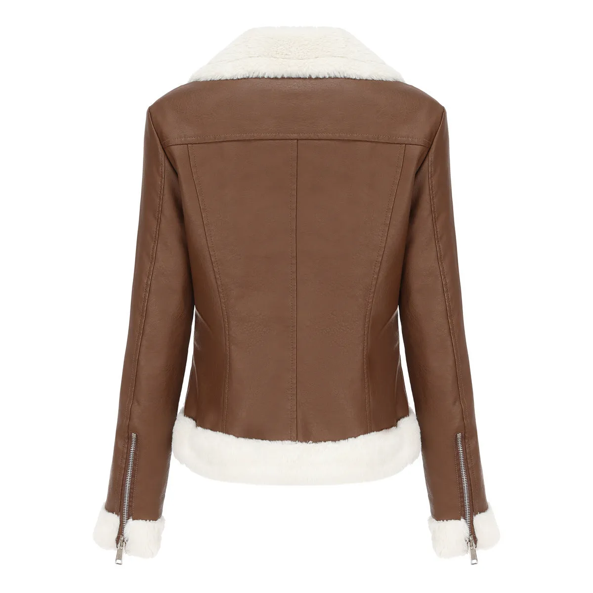 Autumn and winter fleece leather women's warm long-sleeved lapel coat jacket