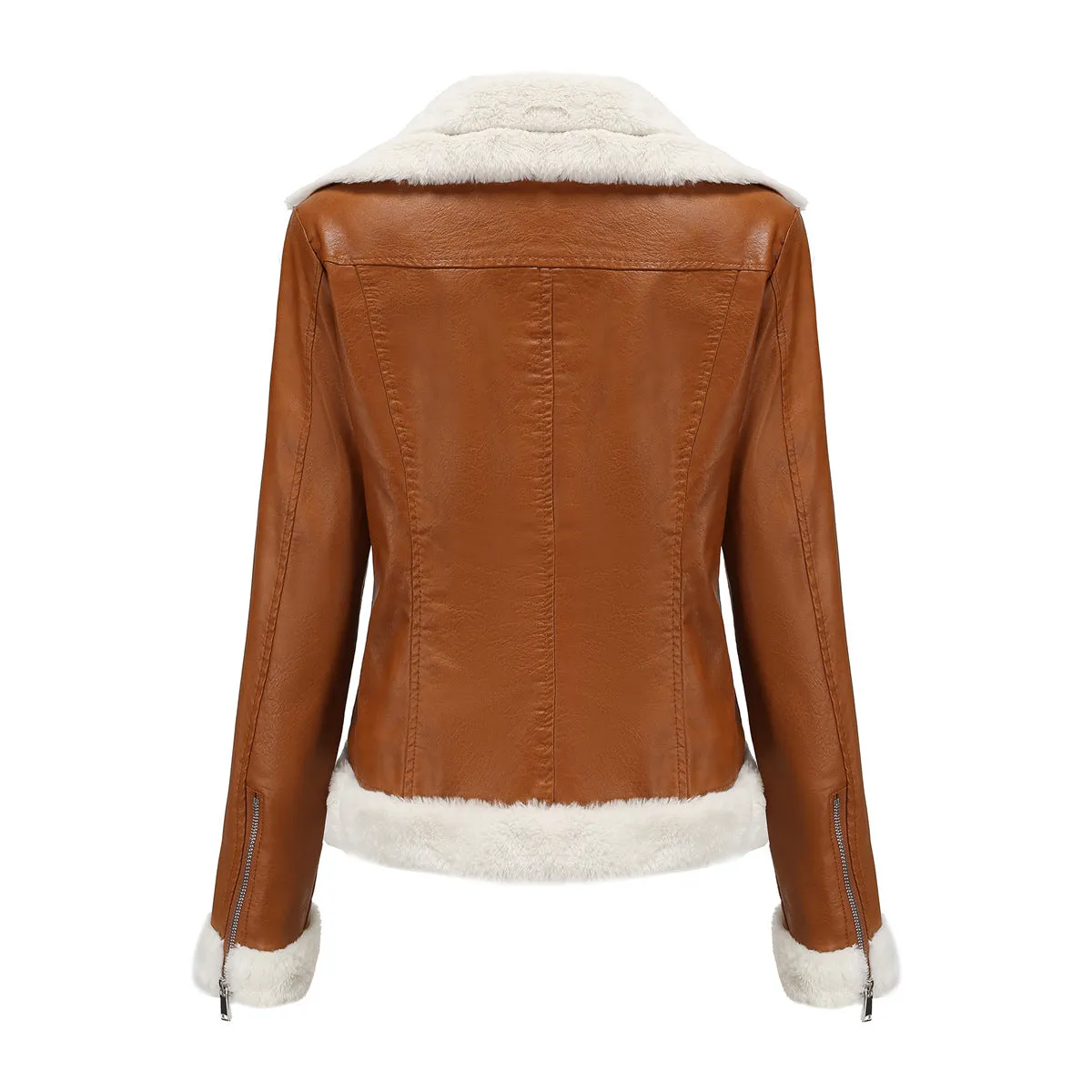 Autumn and winter fleece leather women's warm long-sleeved lapel coat jacket