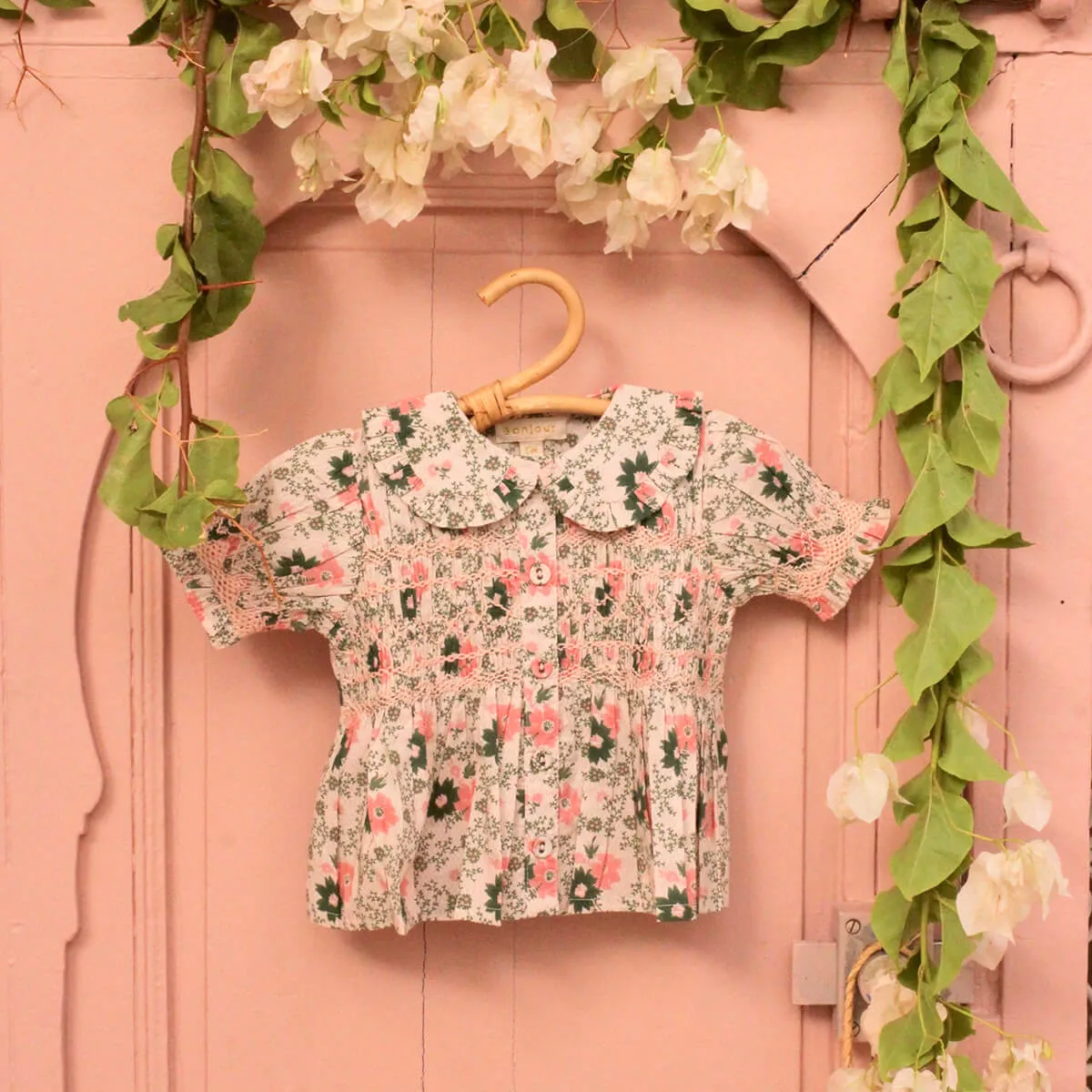 Baby Handsmock Blouse in Prairie in Bloom by Bonjour - Last One In Stock - 6 Months