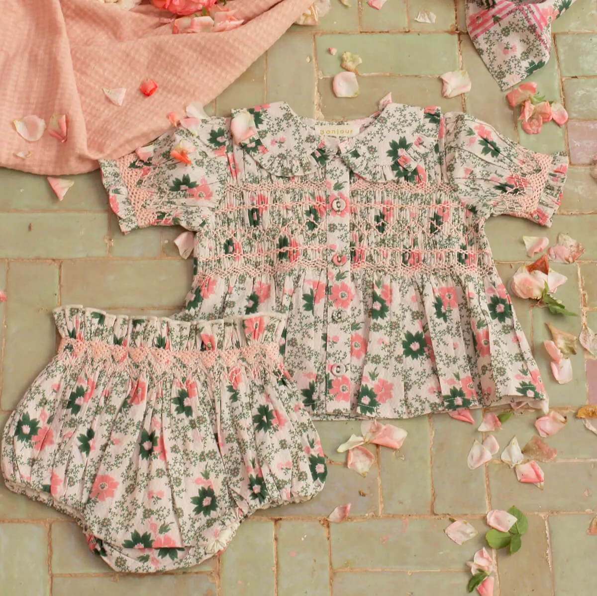 Baby Handsmock Blouse in Prairie in Bloom by Bonjour - Last One In Stock - 6 Months