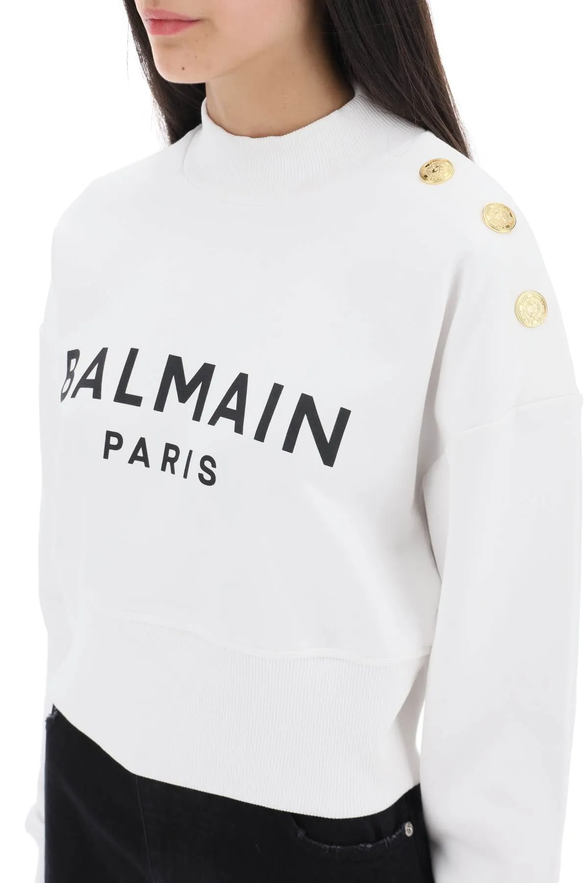 Balmain cropped sweatshirt with logo print and buttons