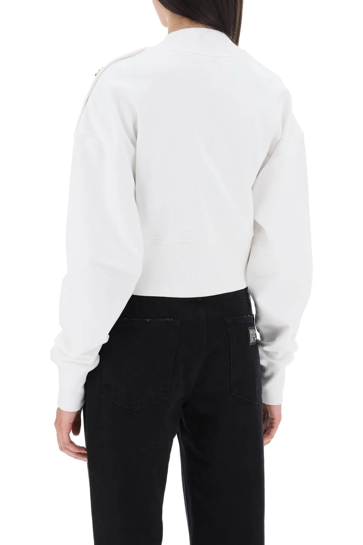 Balmain cropped sweatshirt with logo print and buttons