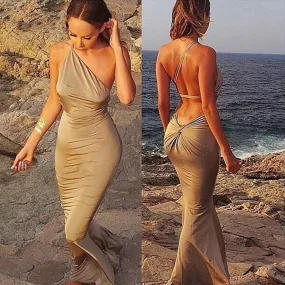 Bandage Backless One Shoulder Mermaid Beach Dress