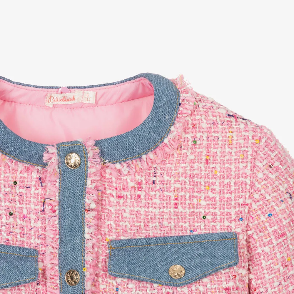 Billieblush Girls Pink Bouclé Tweed Jacket