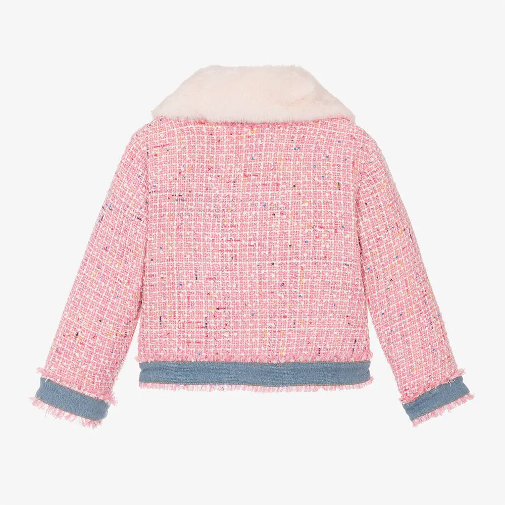 Billieblush Girls Pink Bouclé Tweed Jacket