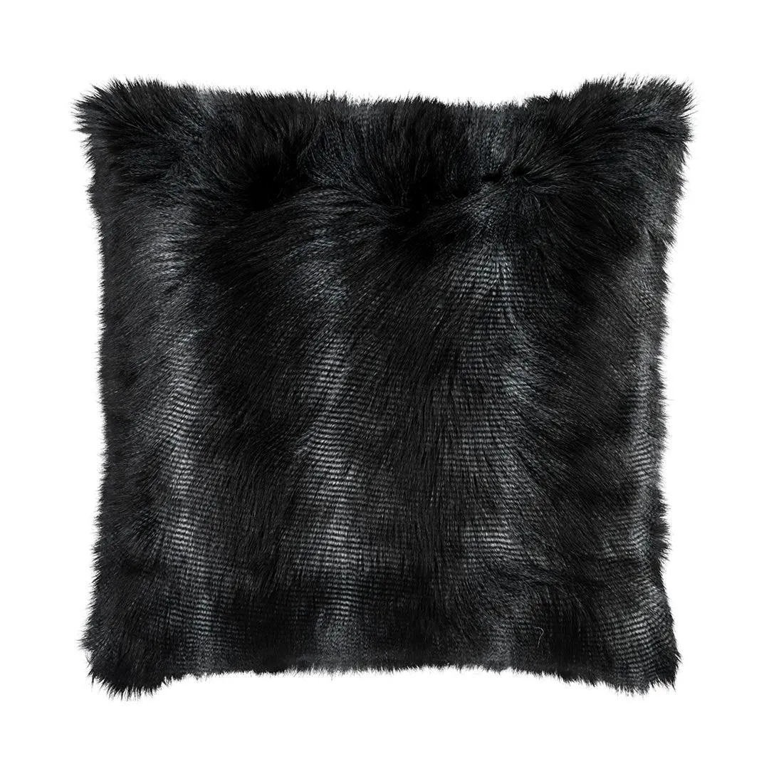 Black Faux Fur Euro Pillow by Lili Alessandra