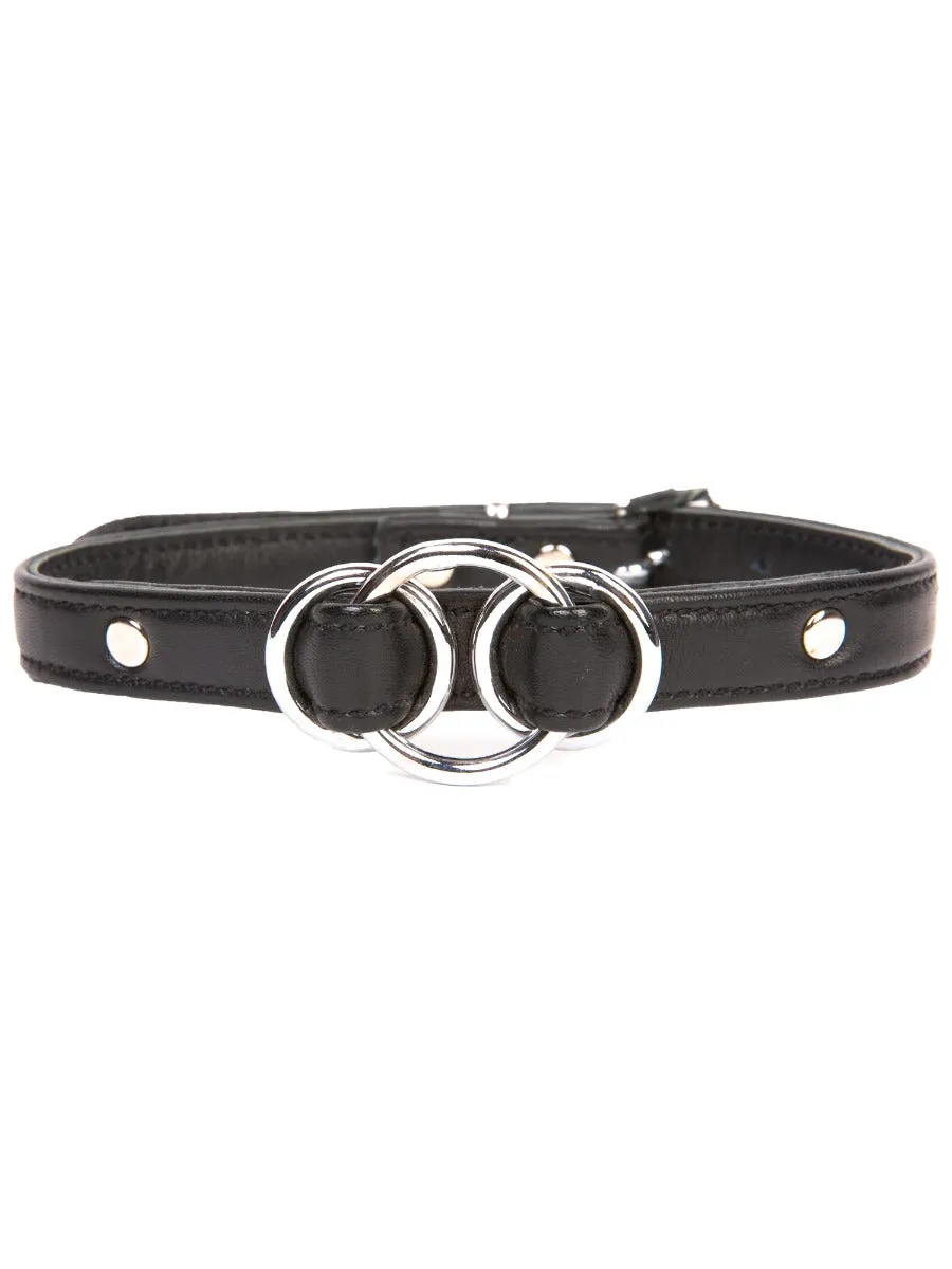 Black Petite Leather O-Ring Collar