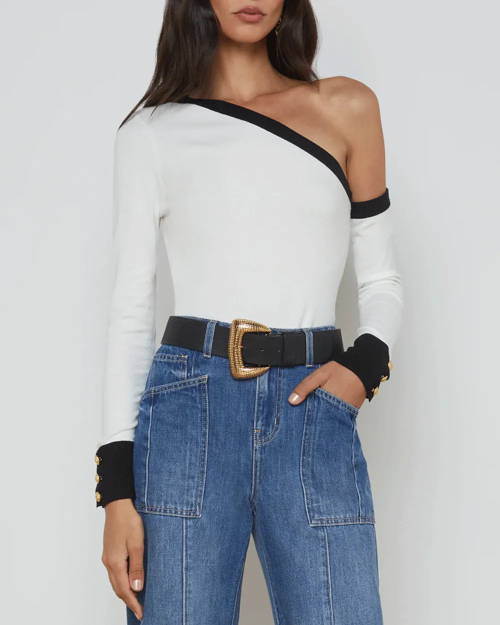 Black White Maeva Off Shoulder Pullover