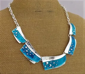 Blue & Silver Tone Collar Necklace