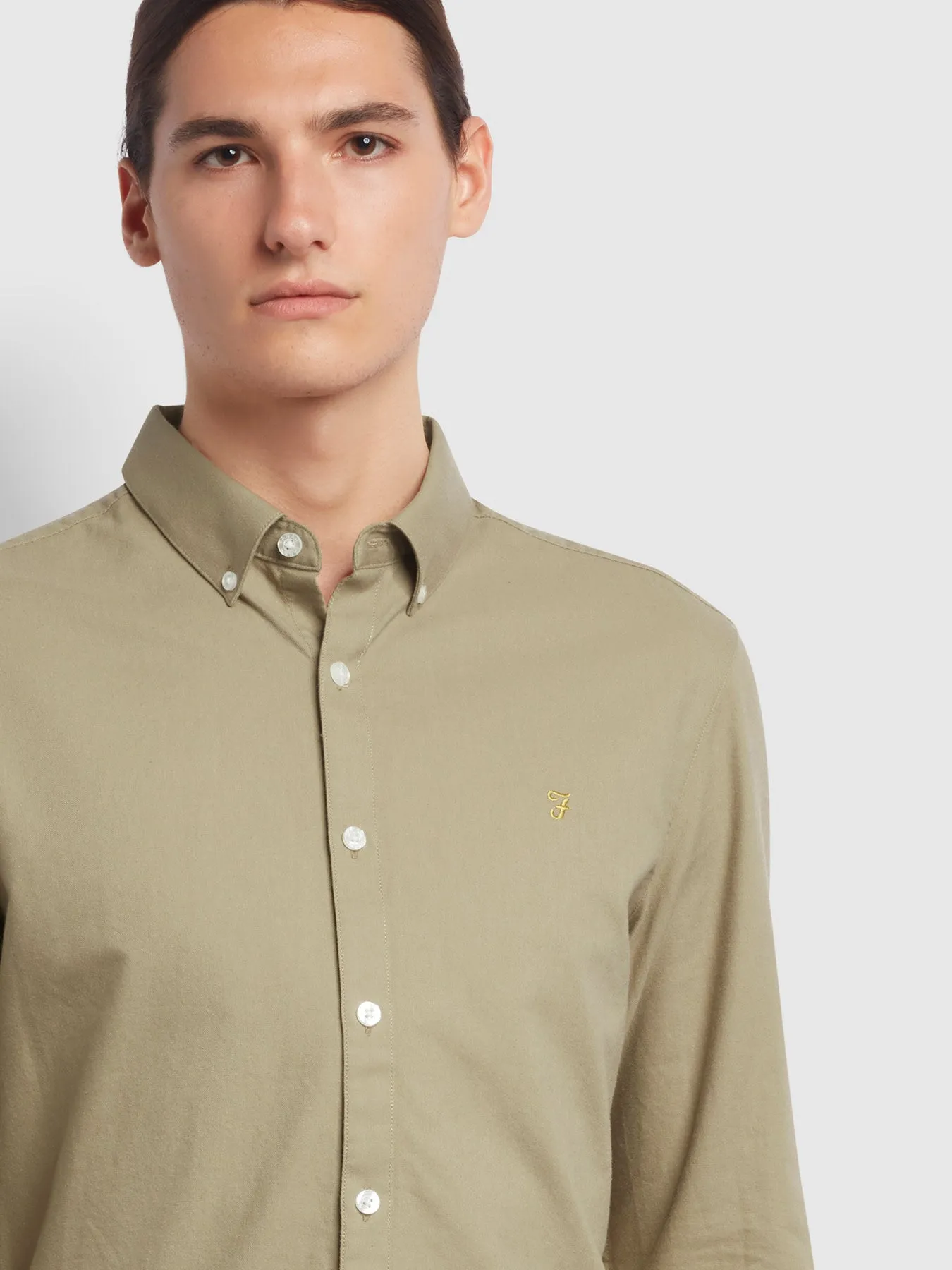 Brewer Slim Fit Organic Cotton Oxford Shirt In Beige