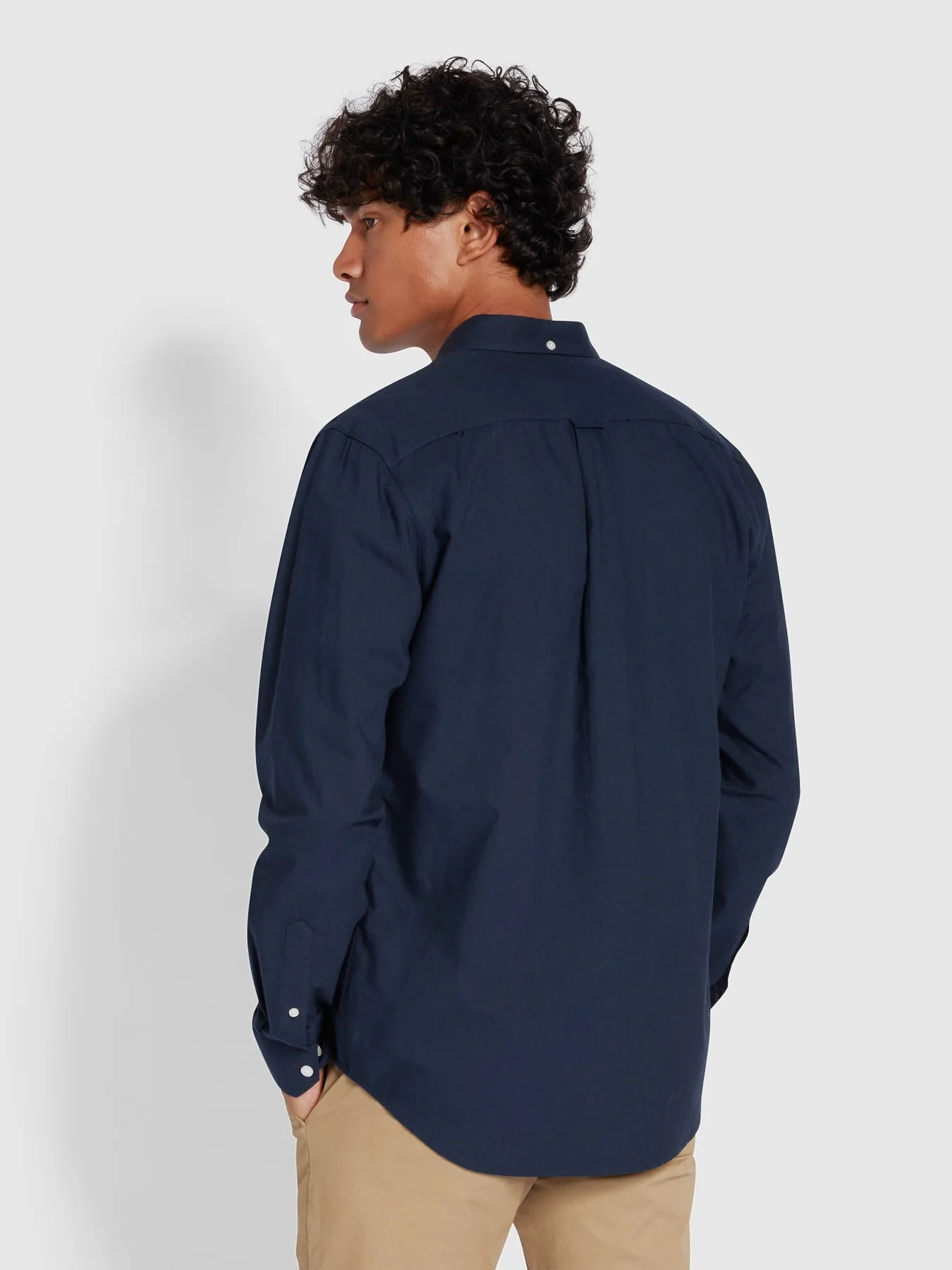 Brewer Slim Fit Organic Cotton Oxford Shirt In Navy