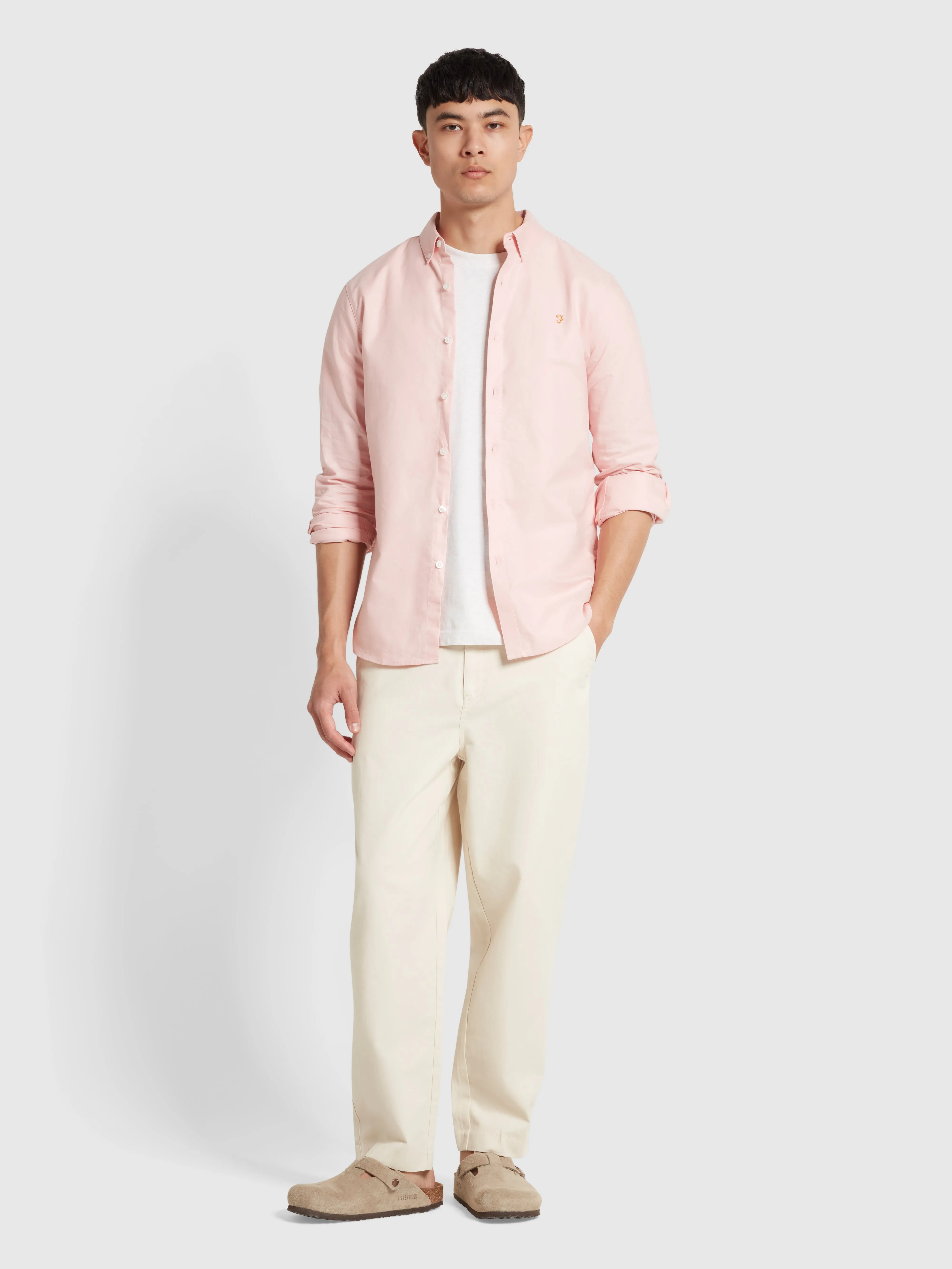 Brewer Slim Fit Organic Cotton Oxford Shirt In Powder Pink