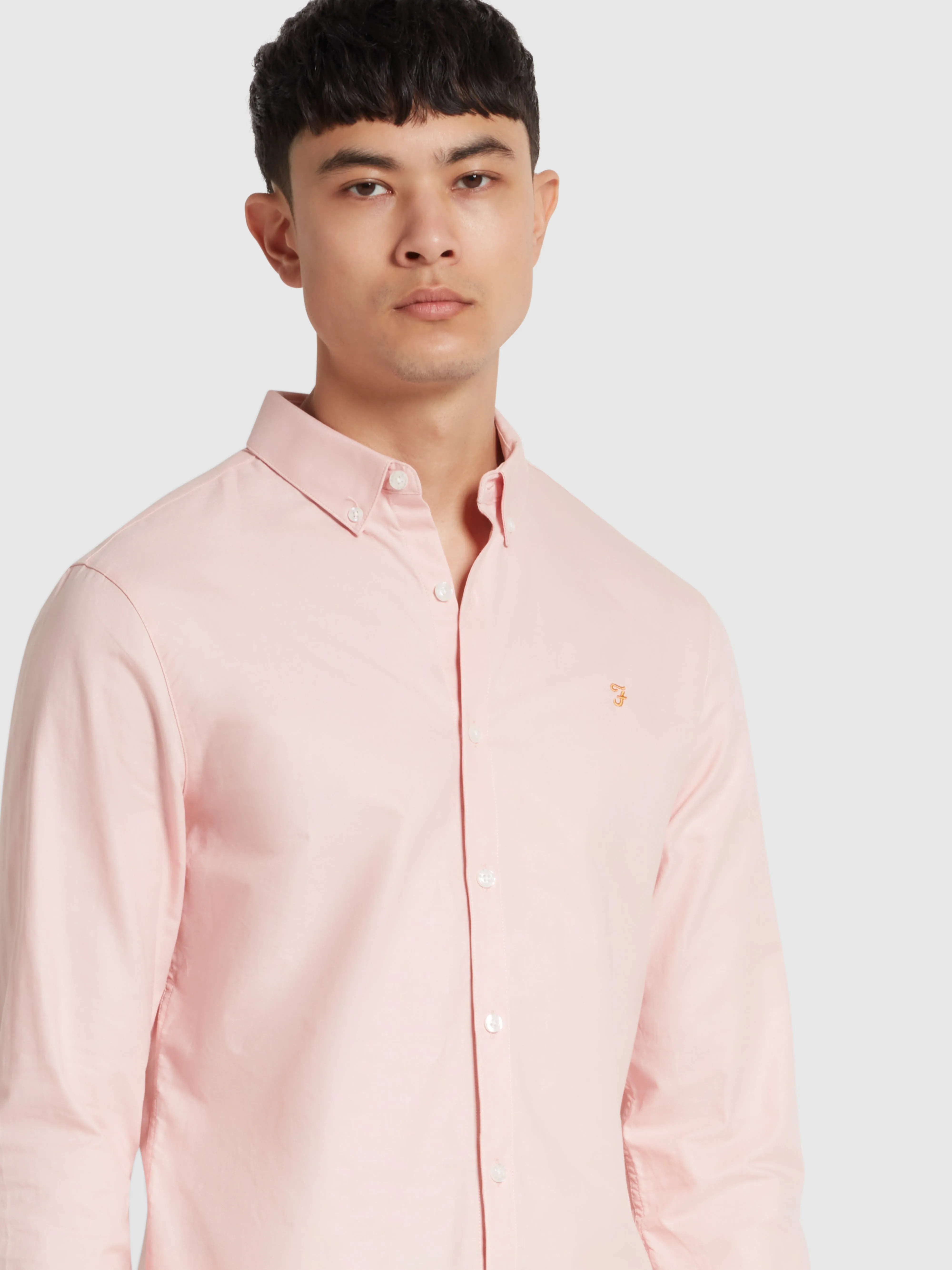 Brewer Slim Fit Organic Cotton Oxford Shirt In Powder Pink