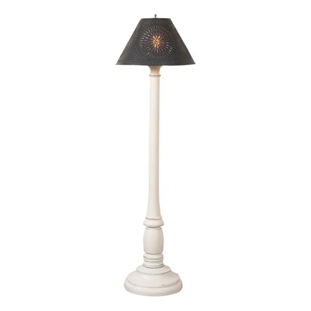 Brinton Floor Lamp in Rustic White with Smokey Black Metal Shade