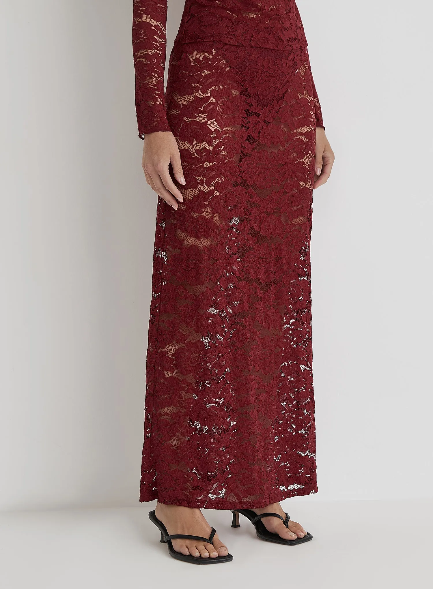 Burgundy Lace Maxi Skirt- Emelda