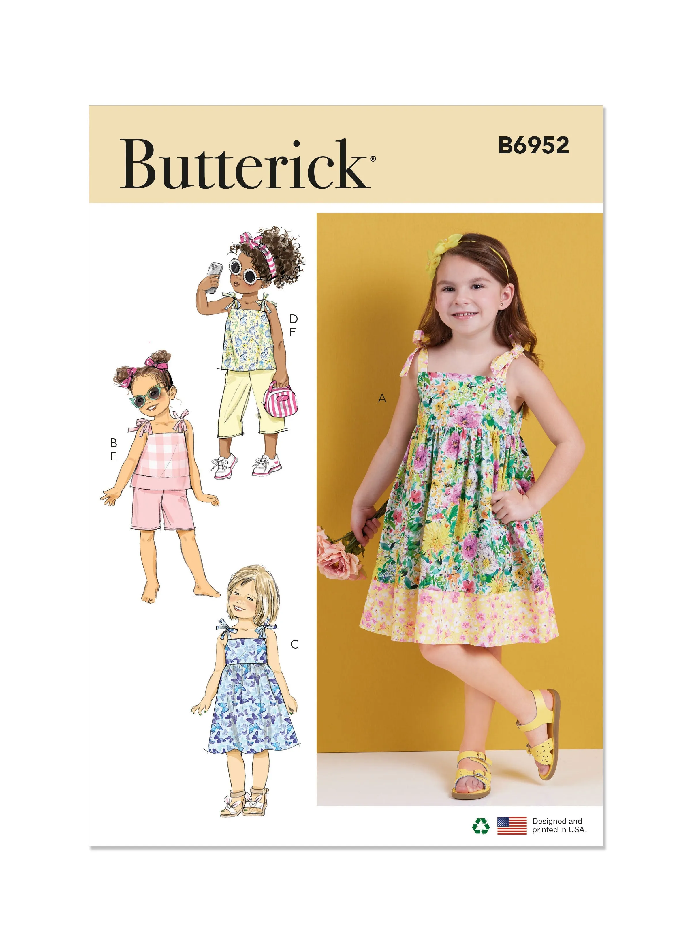 Butterick sewing pattern 6952 Children's Dresses, Tops, Shorts and Pants