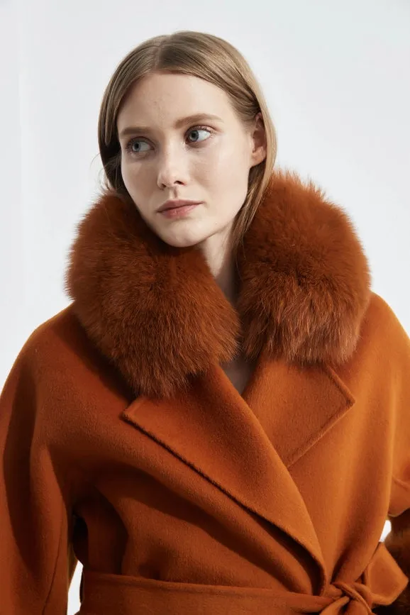 Cashmere Coat with Detachable Fur Collar & Cuffs Maple