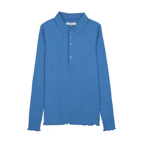 CCB Blue Ribbed Collar Top