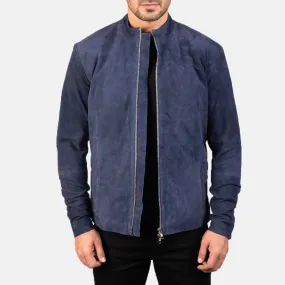 Charcoal Navy Blue Suede Biker Jacket