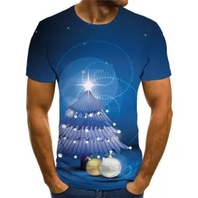 Christmas T shirts Men Christmas Tree T shirts Funny Blue Tshirts Novelty New Year Tshirts Casual Galaxy T-shirts Graphic