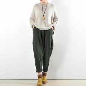 dark green warm cotton winter pants oversized pants 2021