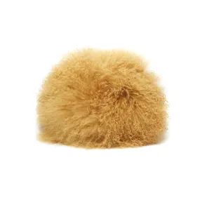 Decorative Throw Pillow - Round Faux Fur Mustard