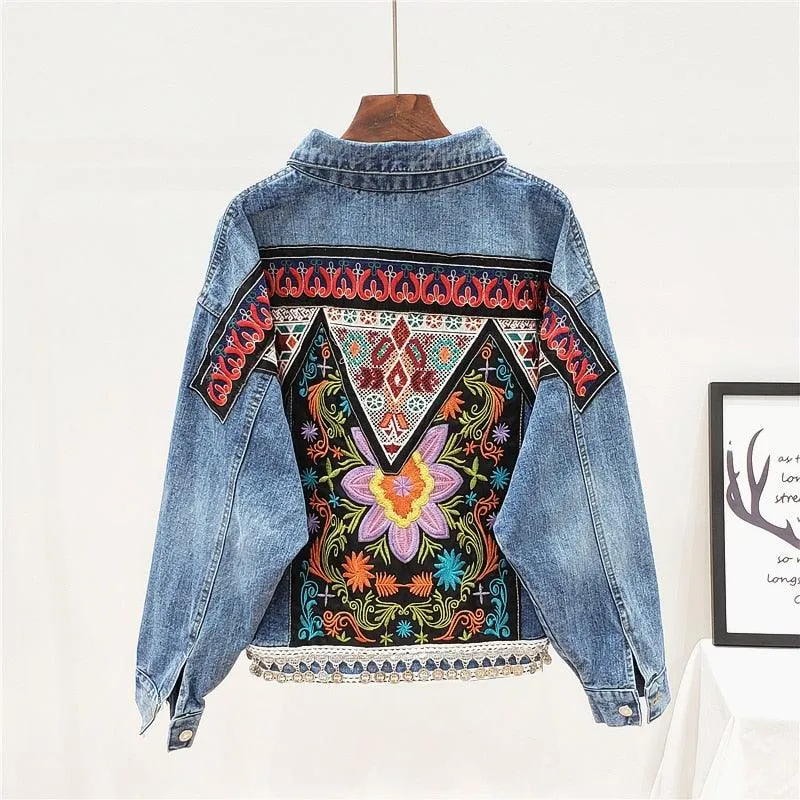 Denim Boho Beaded Vintage Jean Jacket