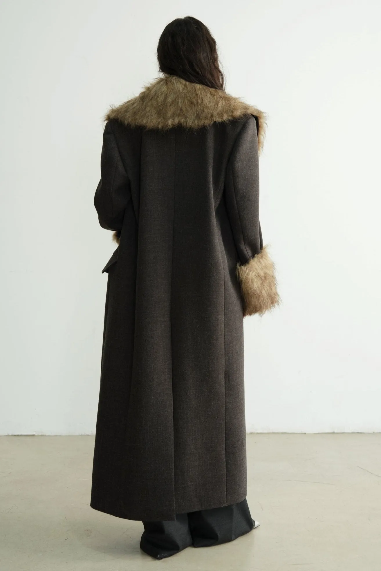 Detachable Fur Collar Long Blazer