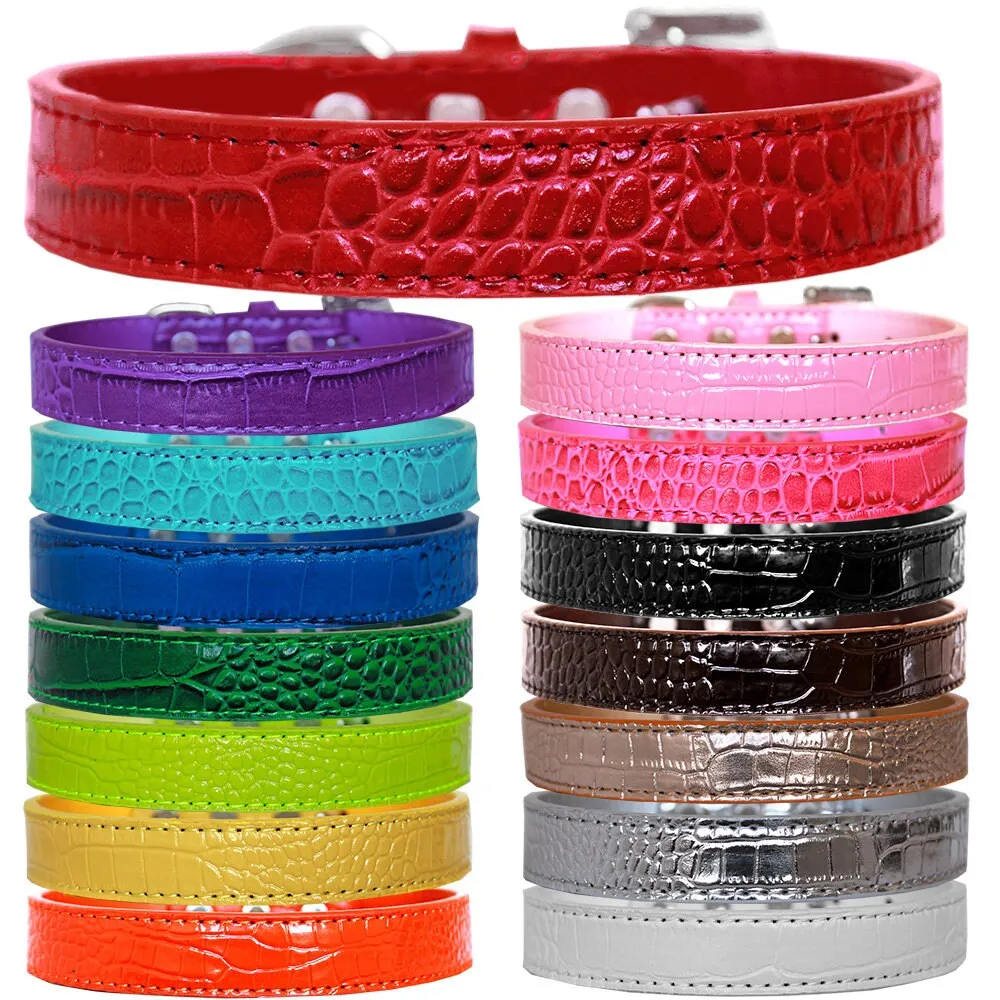 Dog, Puppy & Pet Designer Croc Collar, "Tulsa Plain 3/4" Wide"